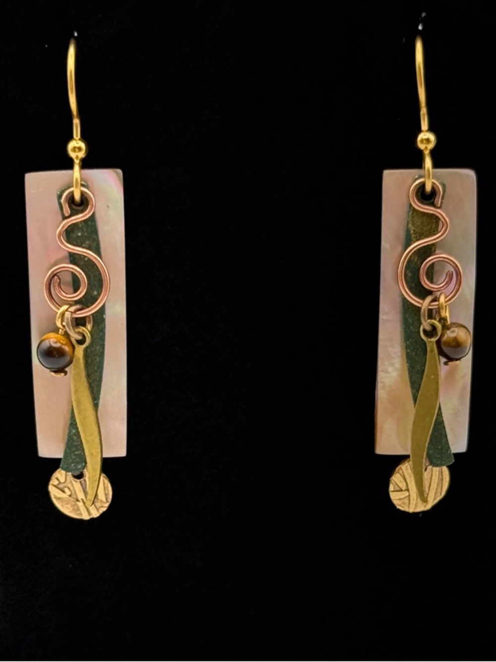 Handcrafted Golden Mother-of-Pearl & Gold Dangle Earrings - NWOT